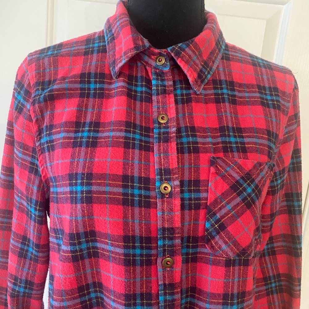 Sundance Red and Blue Plaid Peplum Shirt. - Picture 7 of 10